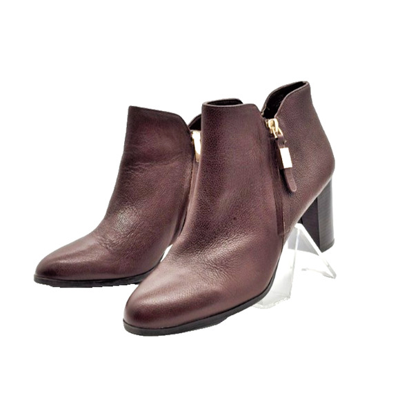 Alex Marie Brown Leather Ankle Boots 10 M 3 Inch Block Heels Zip Sides - Picture 1 of 14